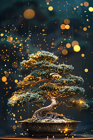 黑松盆景优雅松树摄影图
