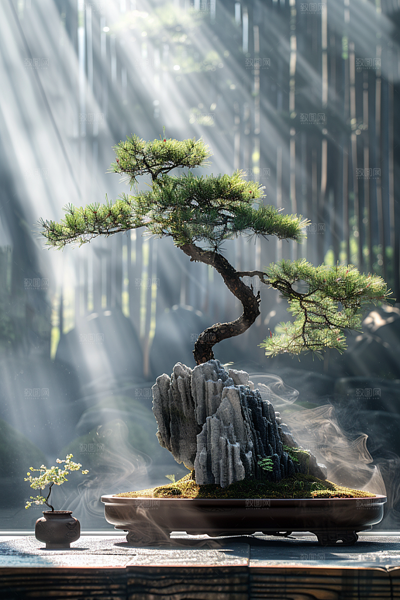 黑松盆景装饰高雅摄影图