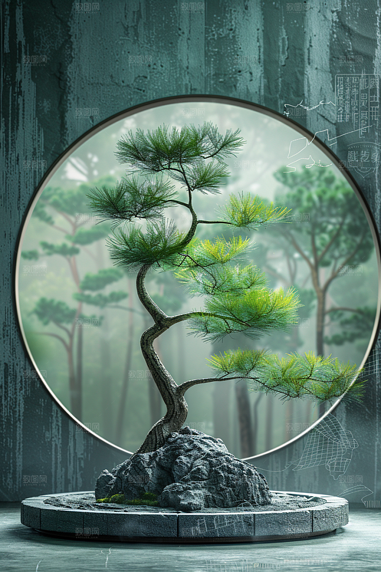 黑松盆景装饰文化摄影图