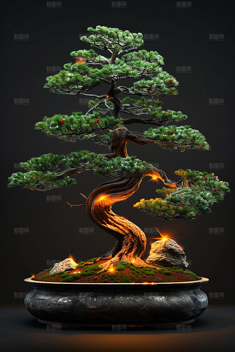黑松盆景自然植物摄影图