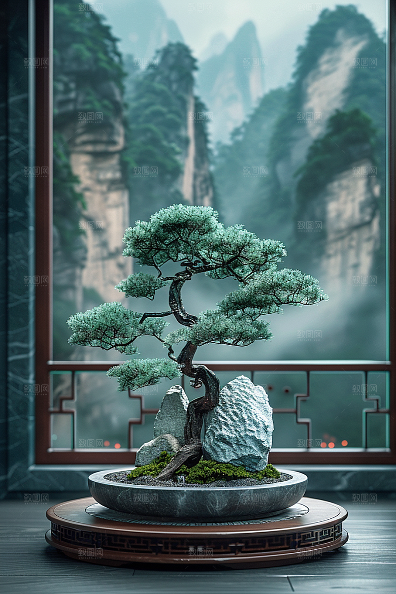 黑松盆景庭院自然摄影图