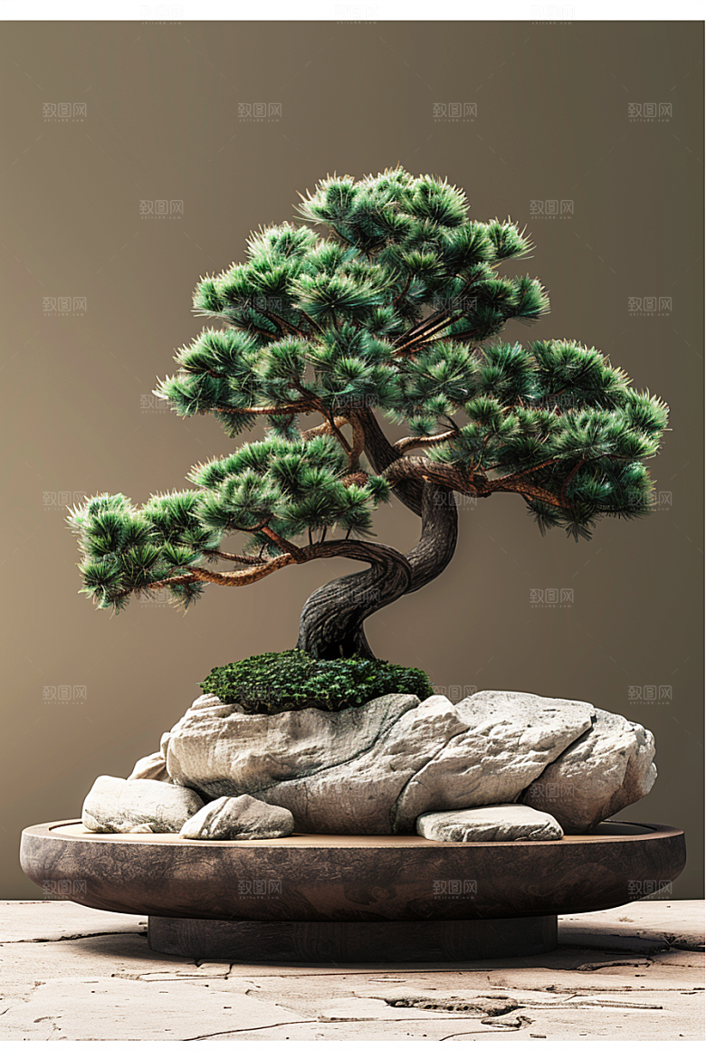 黑松盆景庭院日式摄影图