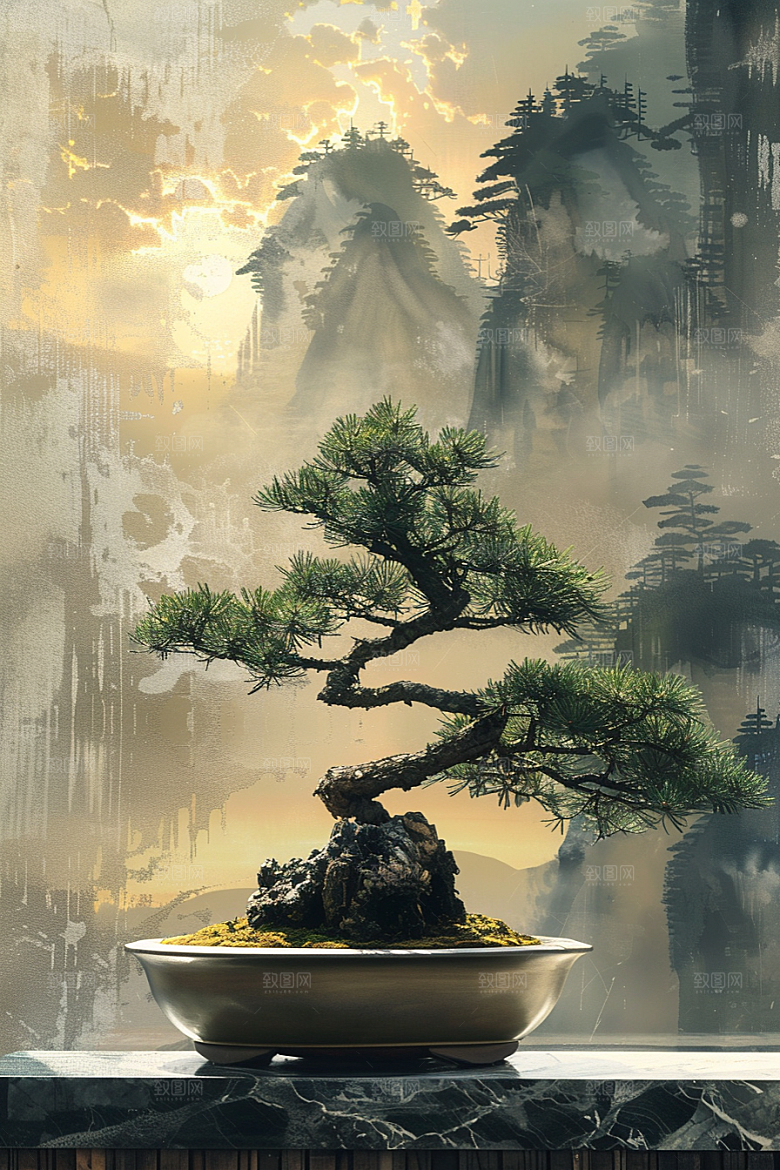 黑松盆景高清中国风摄影图