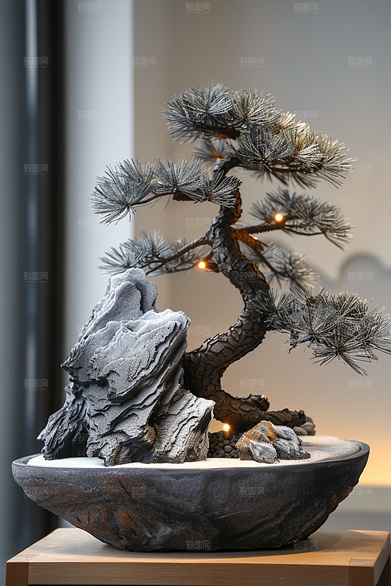 黑松盆景中国风植物摄影图