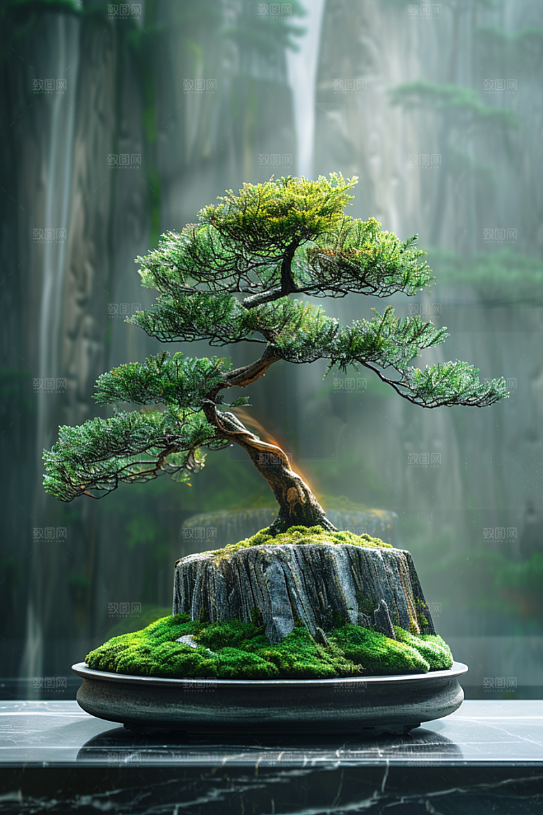 黑松盆景文化植物摄影图