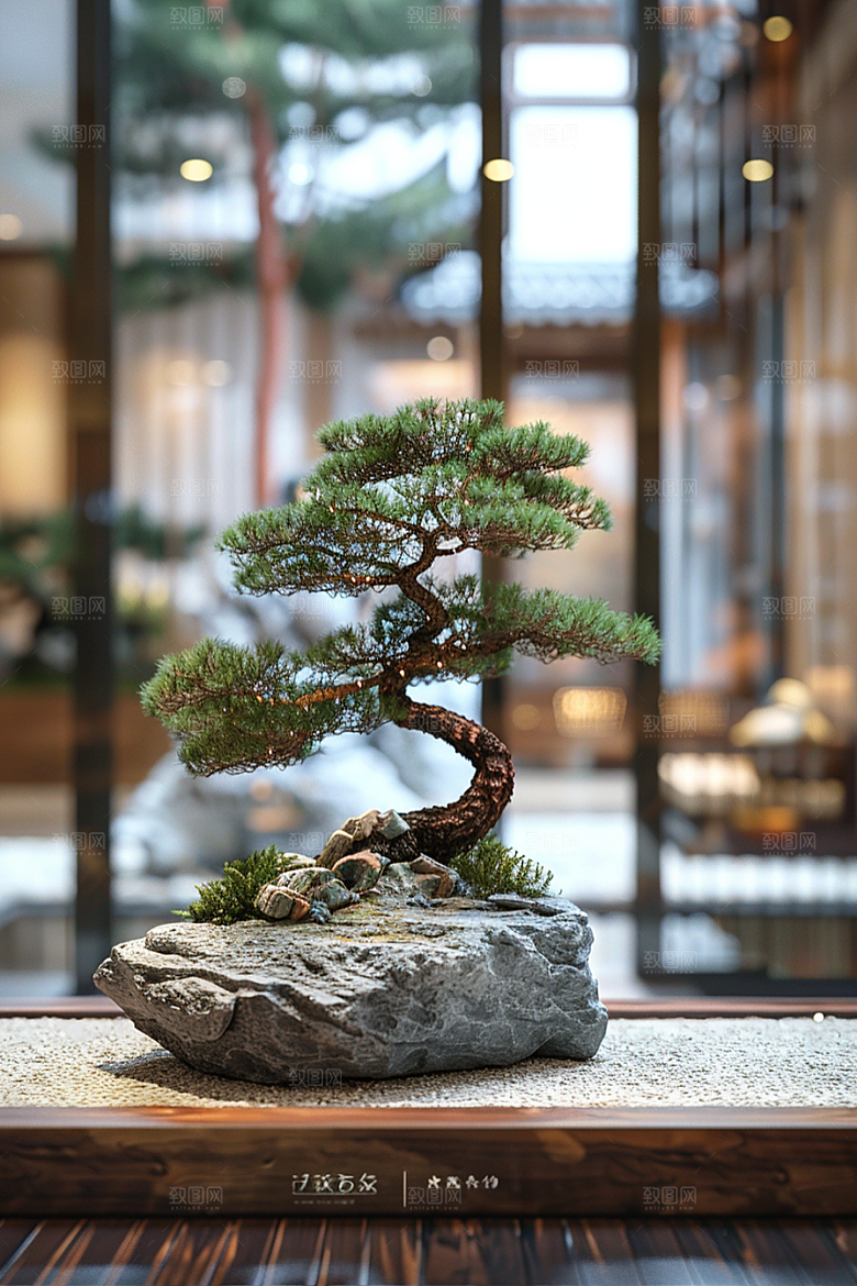 黑松盆景庭院文化摄影图