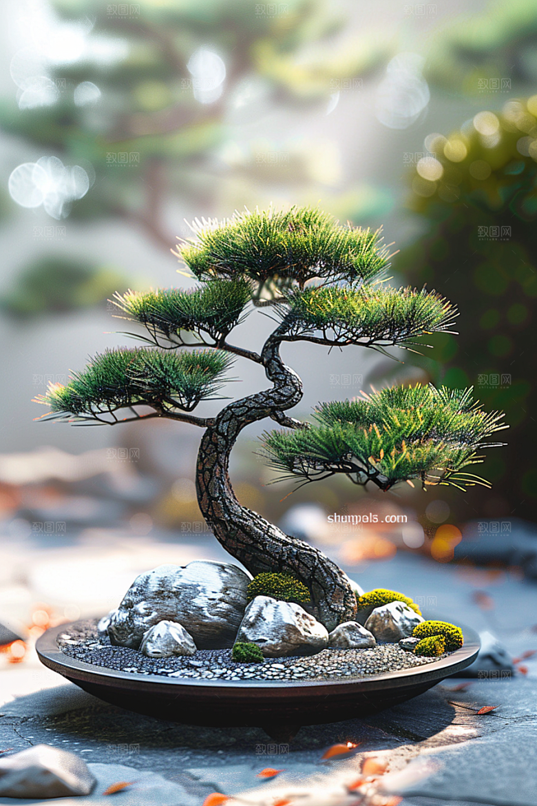 黑松盆景优雅松树摄影图