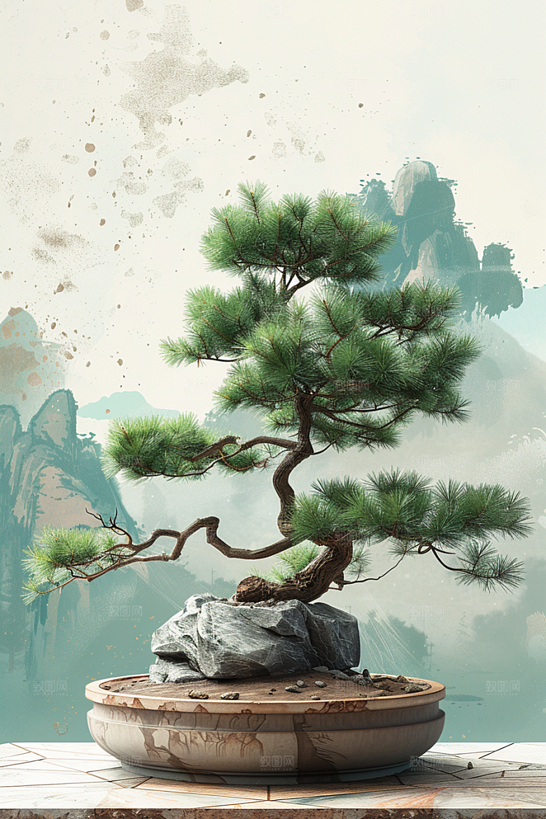 黑松盆景自然中国风摄影图