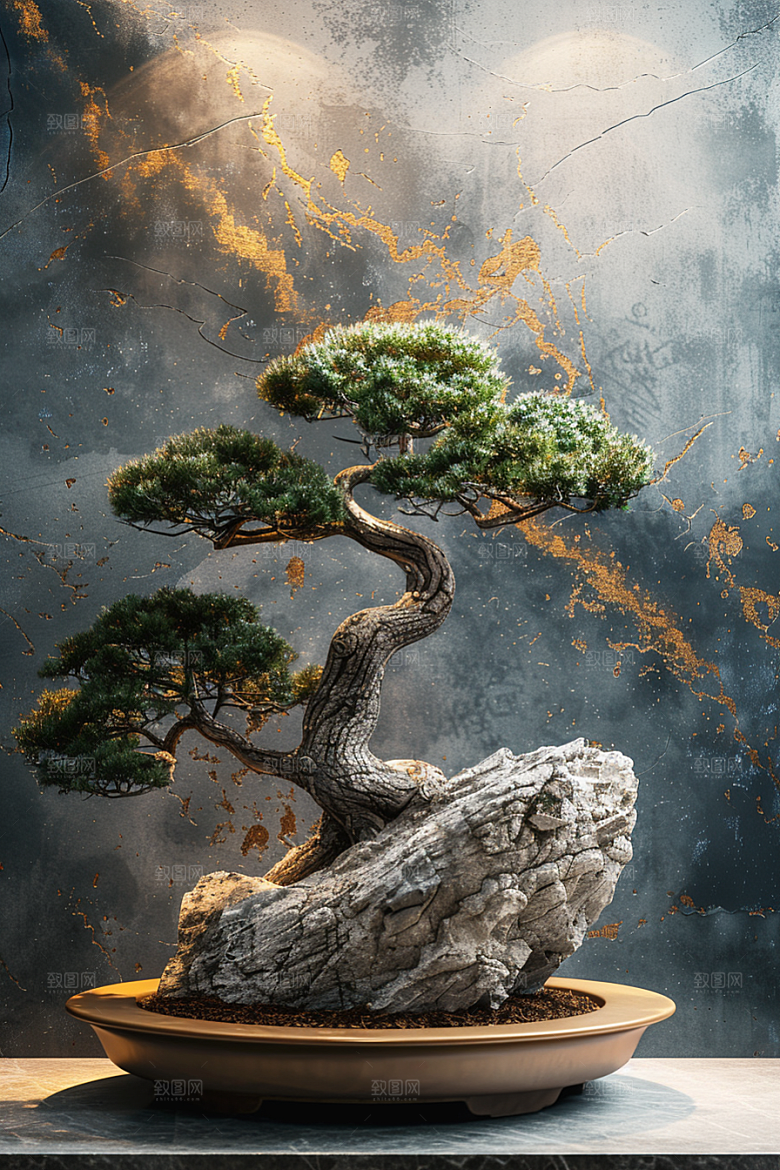 黑松盆景中国风装饰摄影图