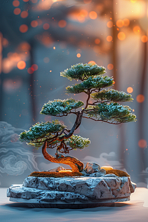黑松盆景中式优雅摄影图