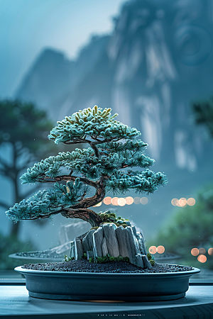 黑松盆景松树装饰摄影图