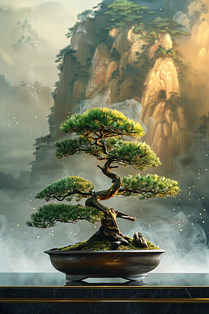 黑松盆景中式雅致摄影图