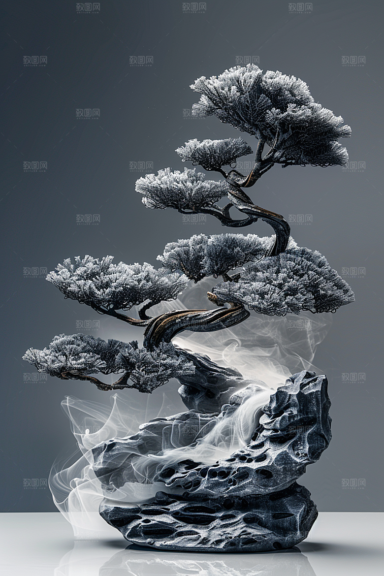 黑松盆景植物庭院摄影图