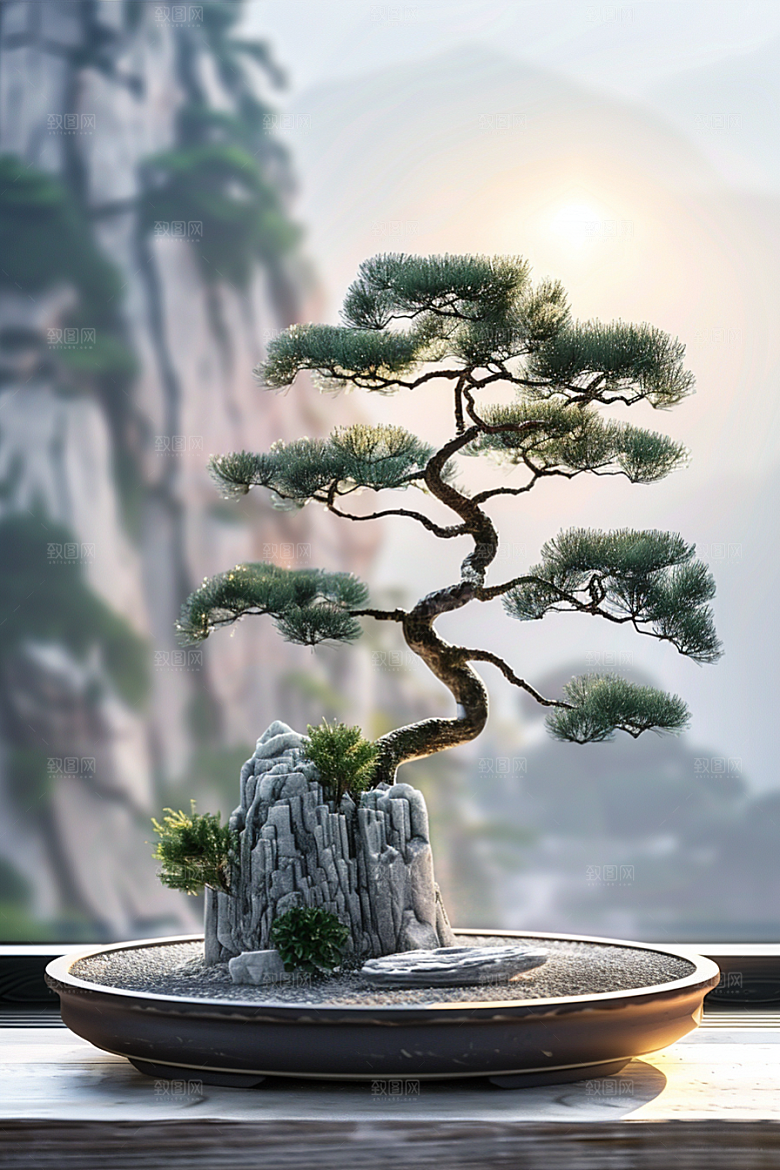 黑松盆景中国风植物摄影图