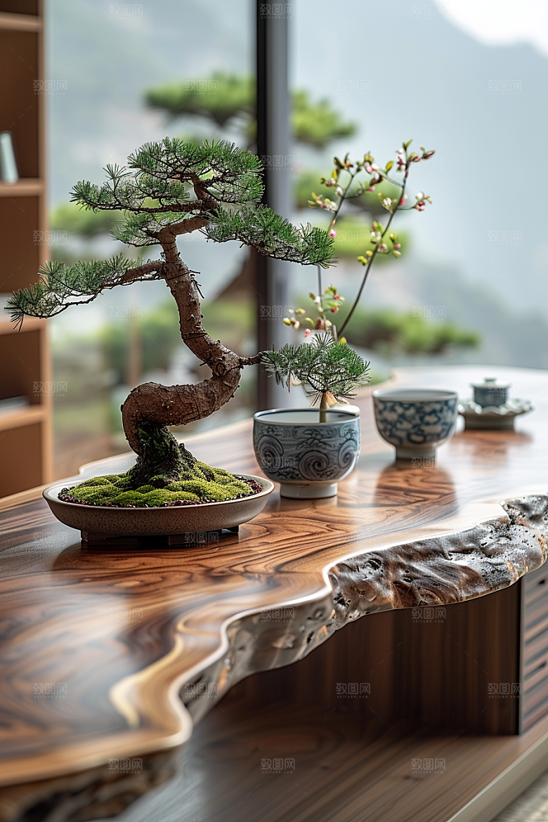 黑松盆景中国风中式摄影图