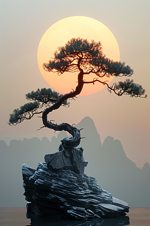 黑松盆景文化松树摄影图