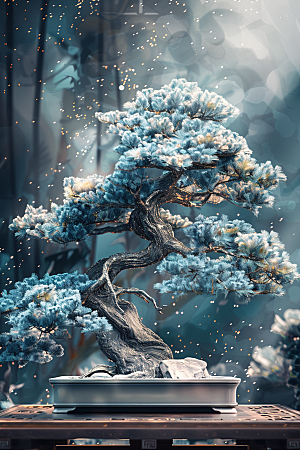 黑松盆景松树优雅摄影图