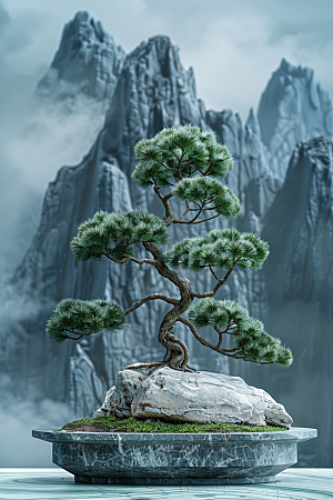 黑松盆景装饰高雅摄影图