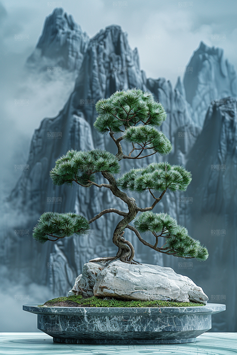 黑松盆景装饰高雅摄影图