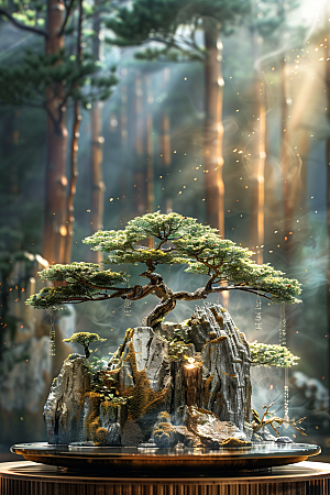 黑松盆景高雅松树摄影图