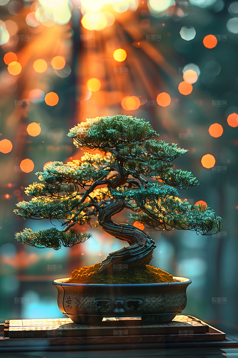 黑松盆景自然植物摄影图