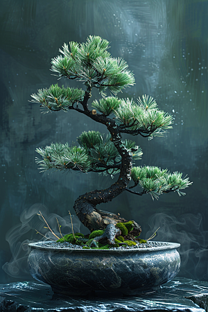 黑松盆景自然日式摄影图
