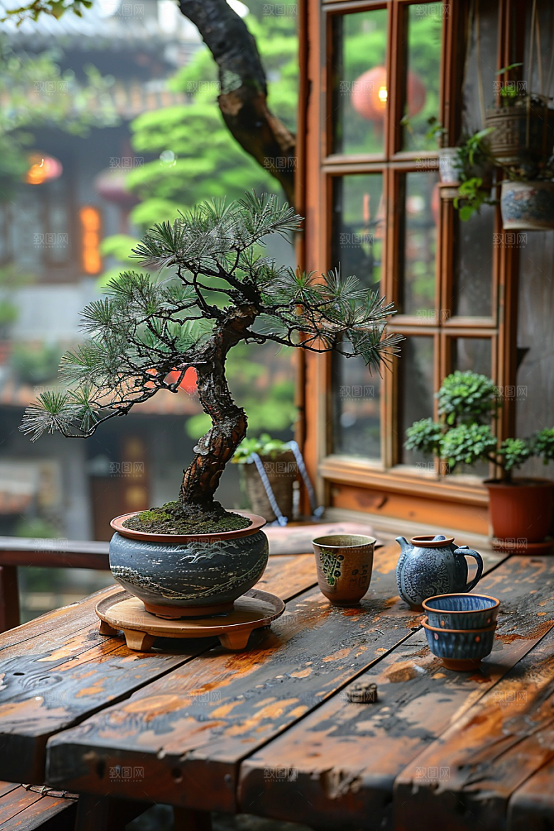 黑松盆景中国风日式摄影图