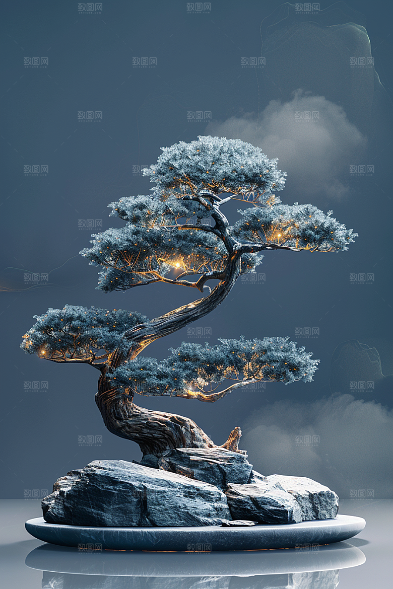 黑松盆景装饰雅致摄影图