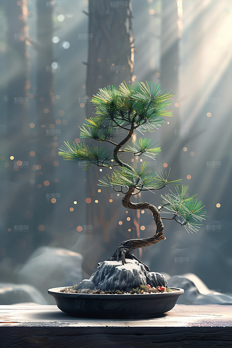 黑松盆景文化松树摄影图