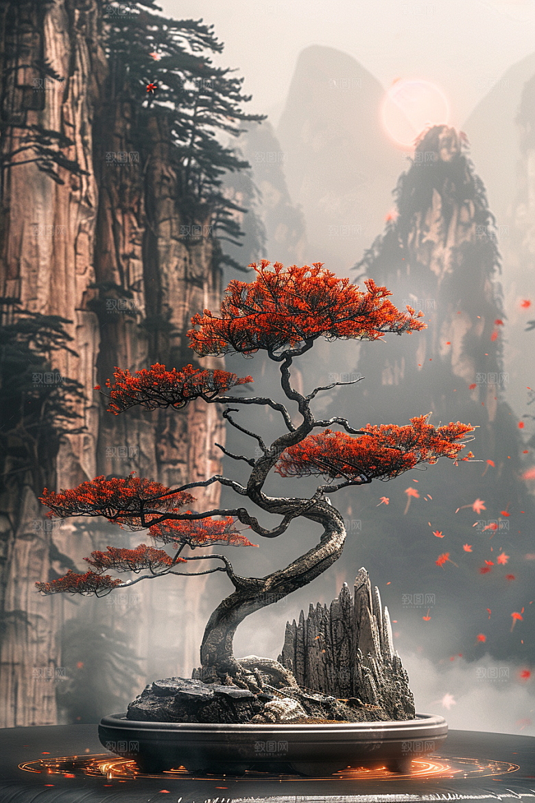 黑松盆景优雅文化摄影图