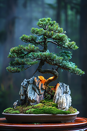 黑松盆景松树植物摄影图