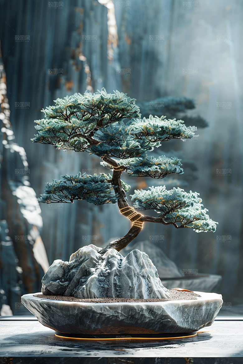 黑松盆景文化中式摄影图