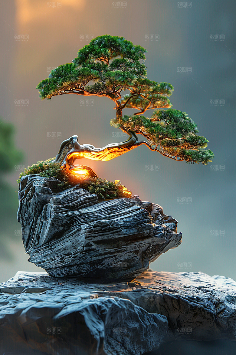 黑松盆景日式高雅摄影图