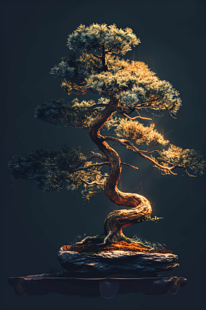 黑松盆景中式松树摄影图