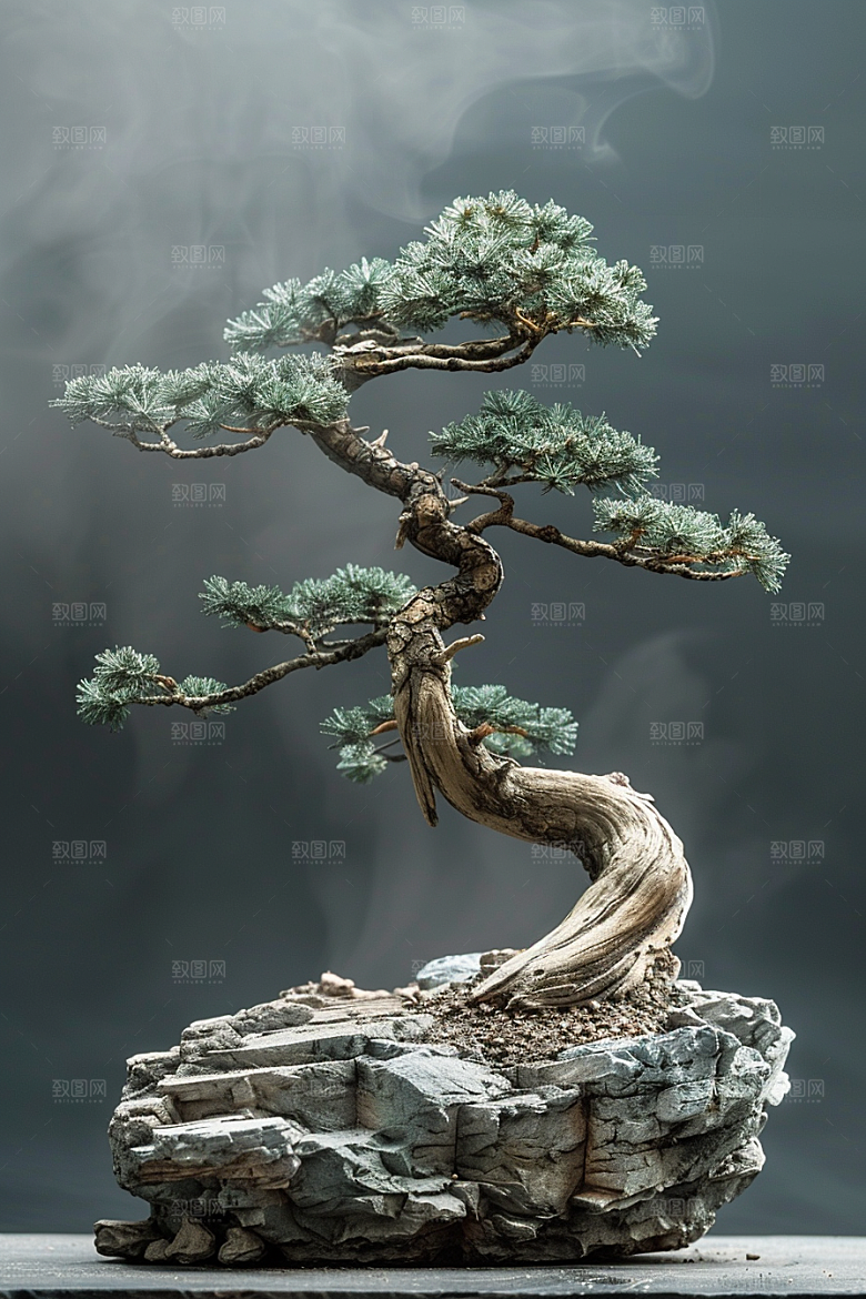 黑松盆景庭院优雅摄影图