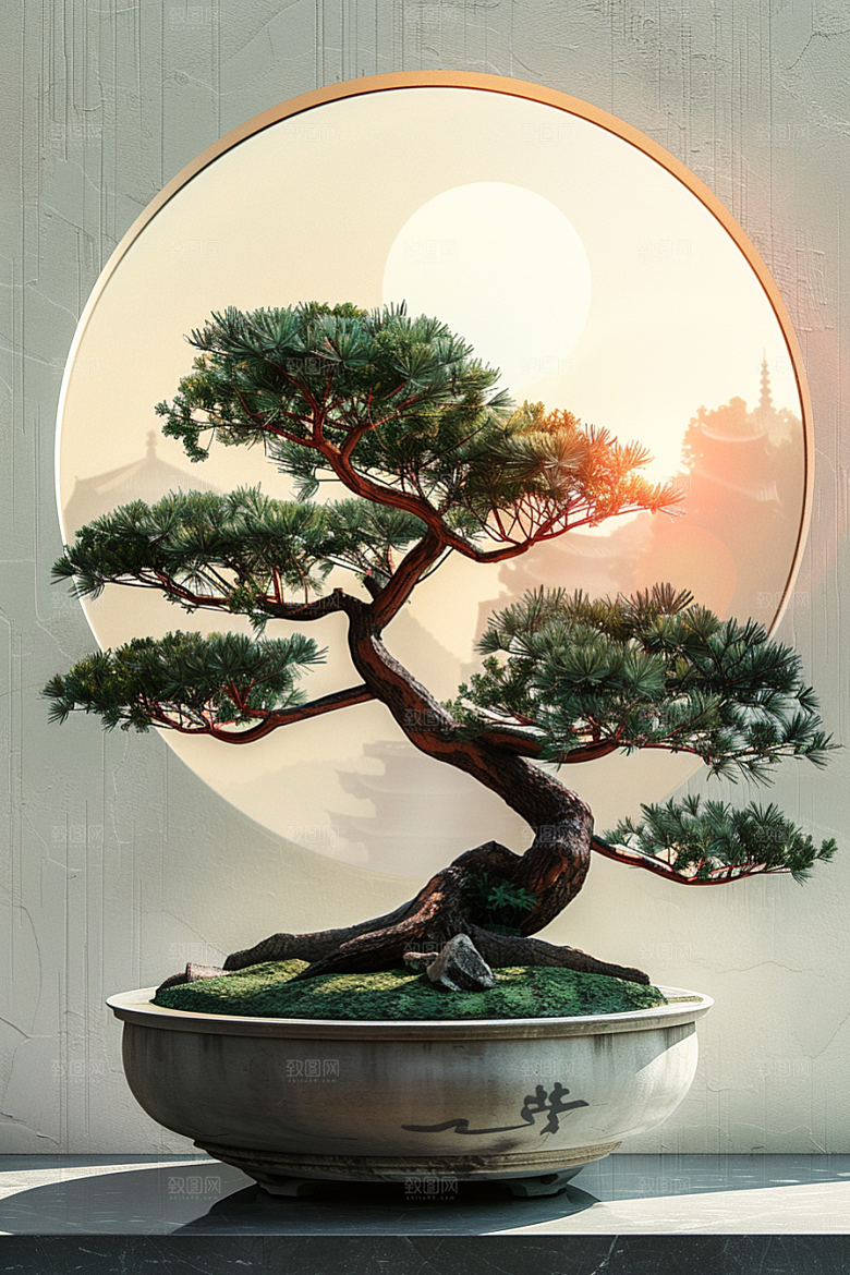 黑松盆景松树中国风摄影图