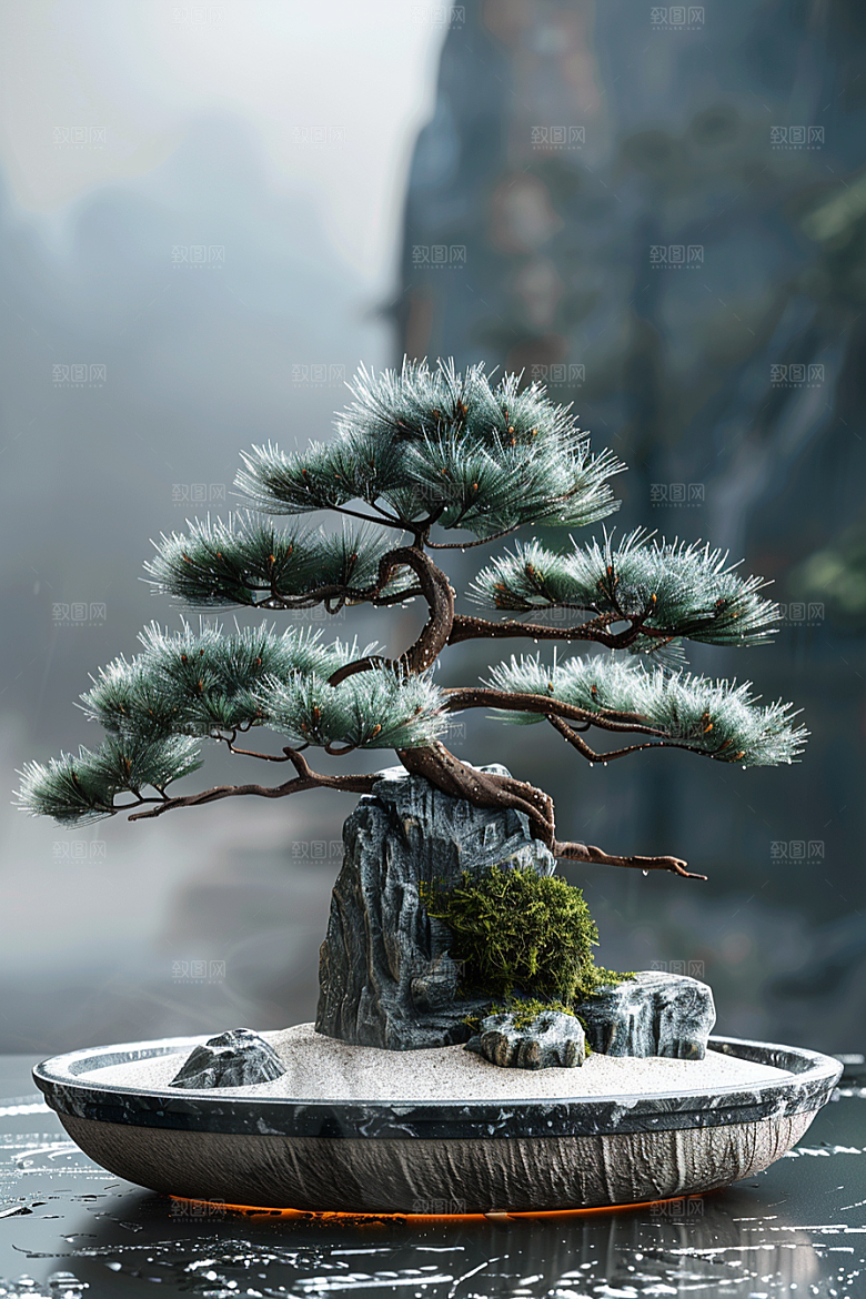 黑松盆景中国风文化摄影图