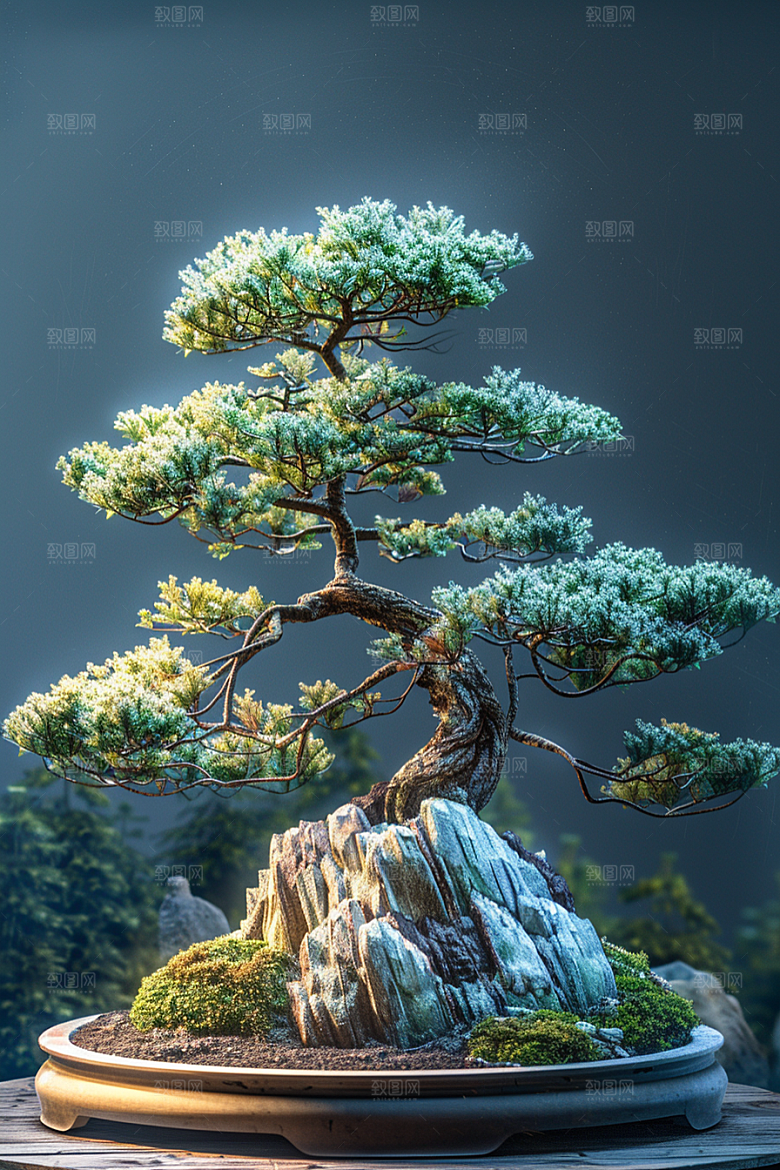 黑松盆景中式高清摄影图