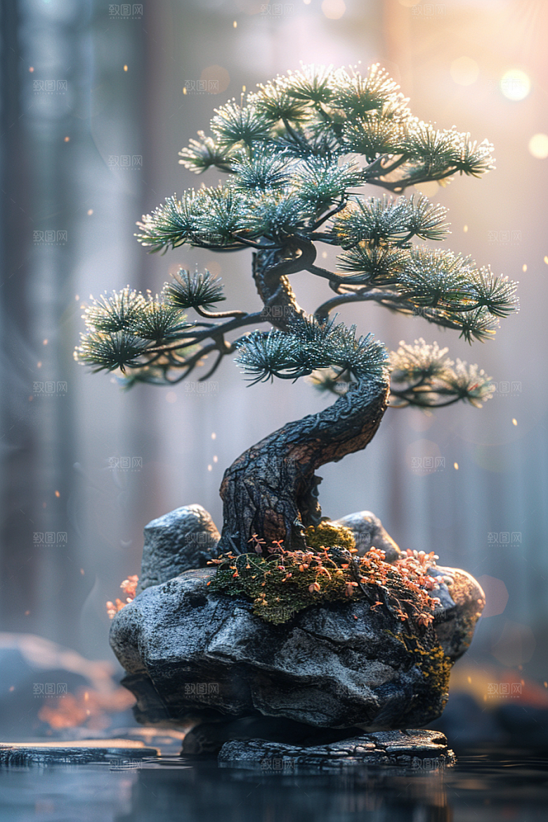 黑松盆景高雅植物摄影图
