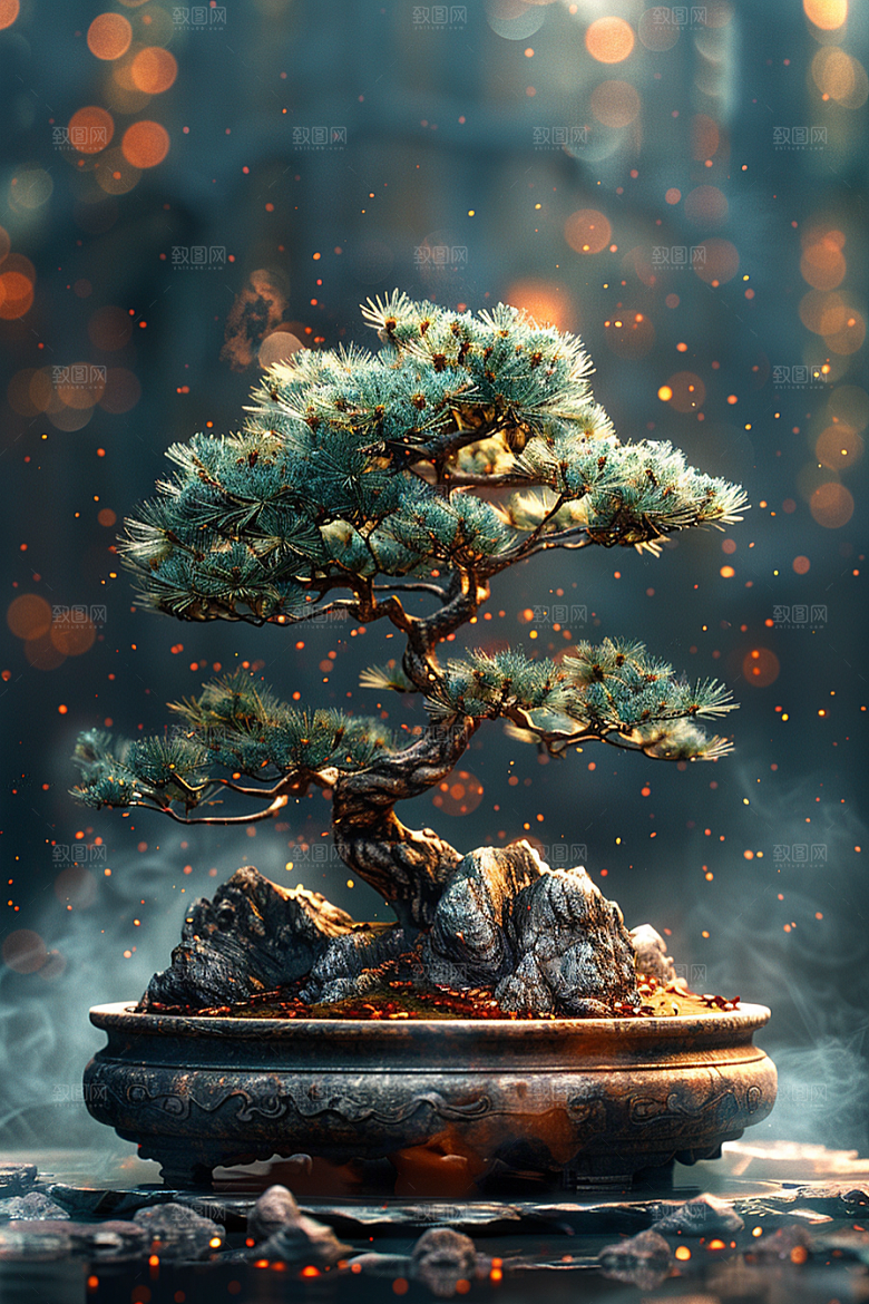 黑松盆景植物优雅摄影图