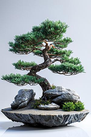 黑松盆景装饰中式摄影图