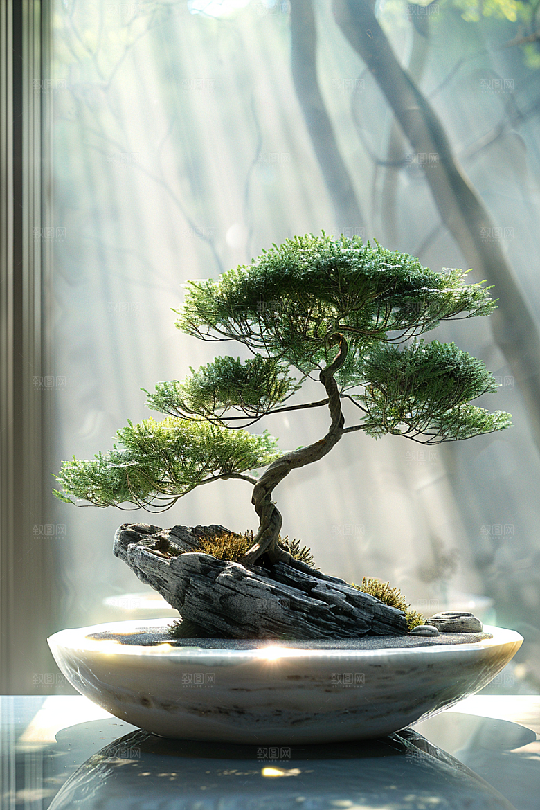 黑松盆景自然雅致摄影图