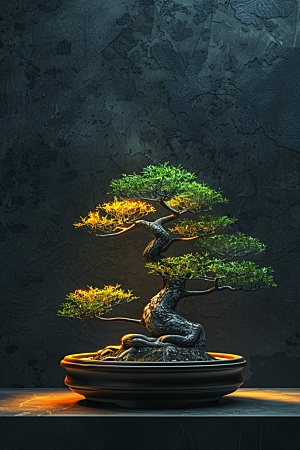 黑松盆景自然装饰摄影图