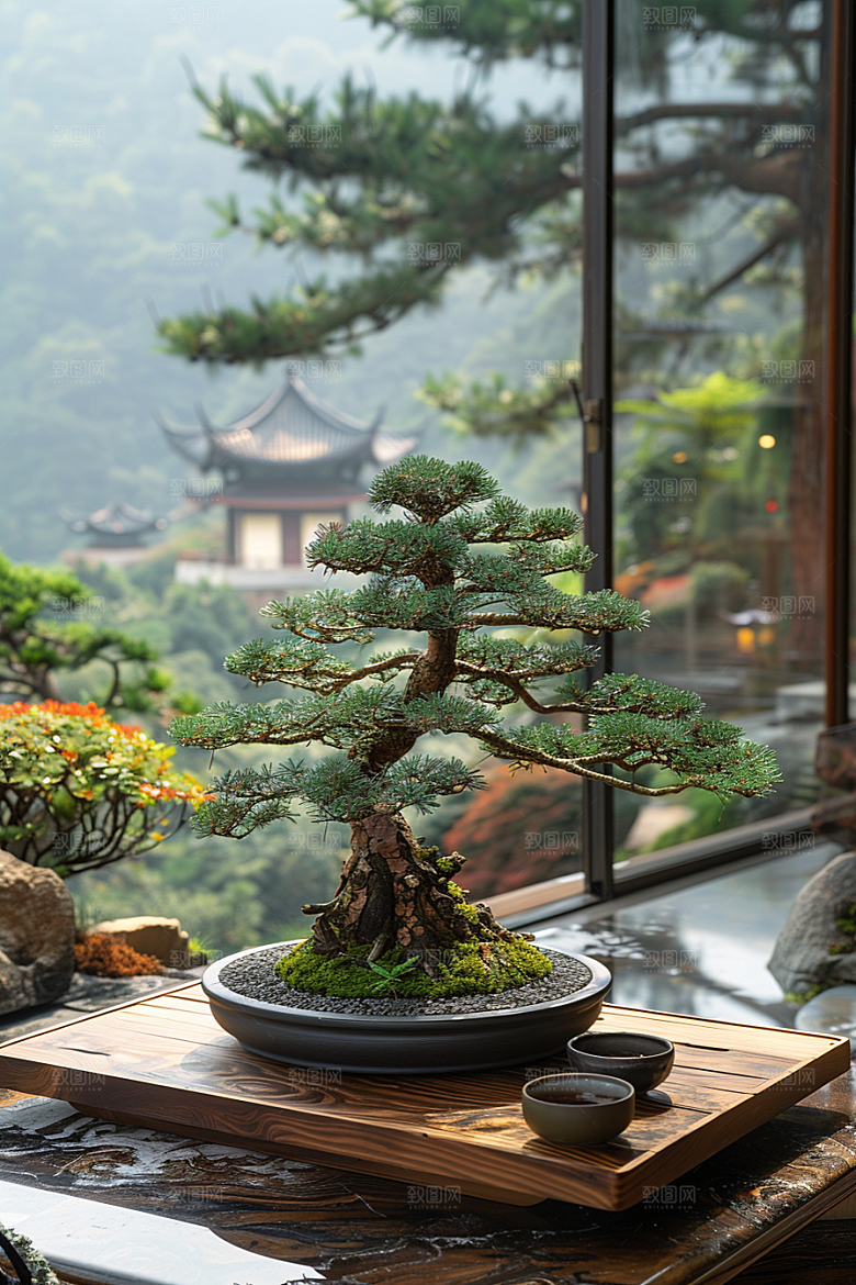 黑松盆景优雅中国风摄影图