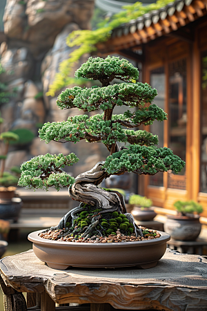 黑松盆景高清植物摄影图