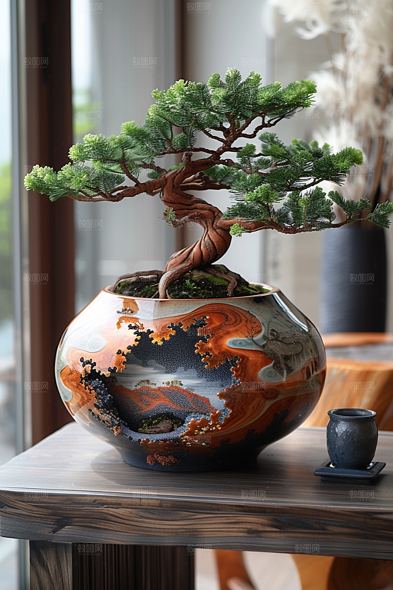 黑松盆景文化植物摄影图