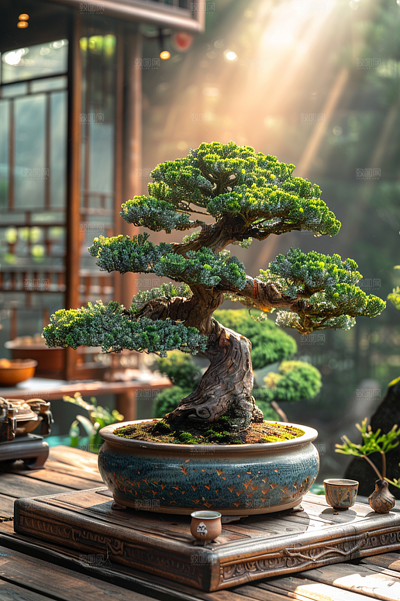 黑松盆景植物松树摄影图