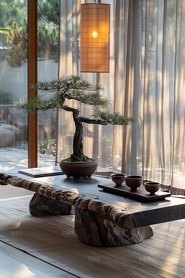 黑松盆景装饰松树摄影图