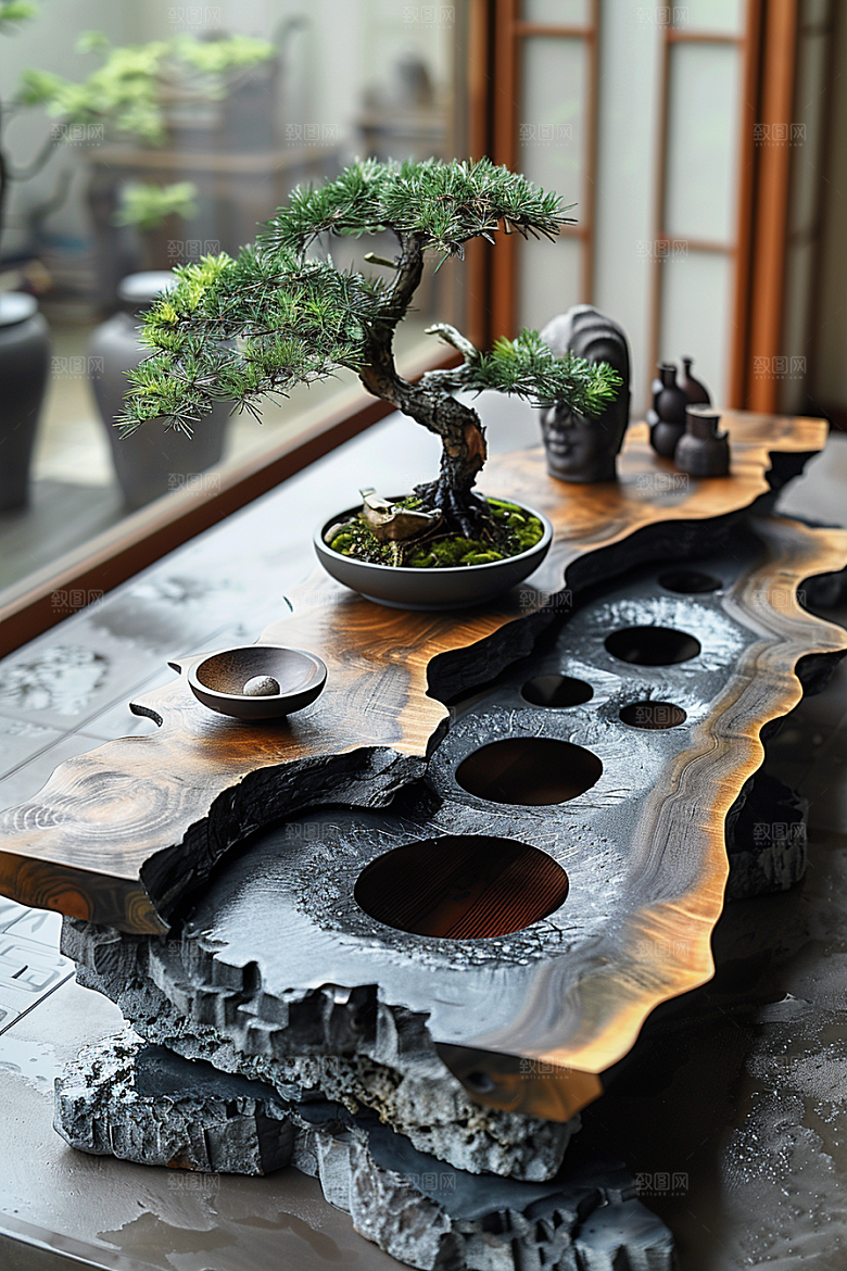 黑松盆景优雅雅致摄影图