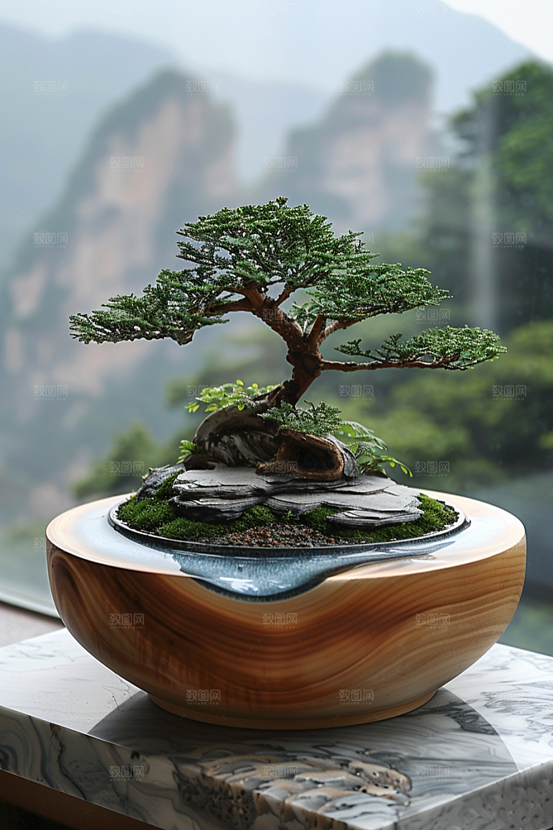 黑松盆景松树文化摄影图